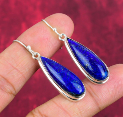 Lapis Lazuli Gemstone Handmade 925 Sterling Silver Earrings Wonderful Jewelry