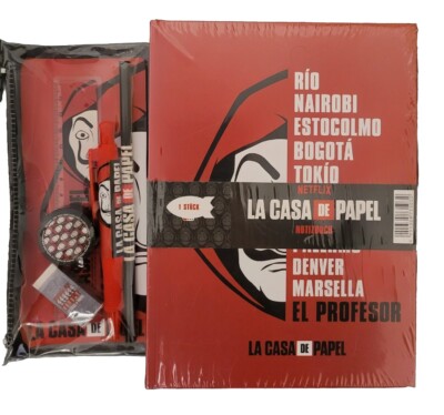 La Casa De Papel Notizbuch inkl Sticker Lineal Kugelschreiber Bleistift Etc.