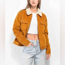 Empyre Tatum Brown Corduroy Jacket Womens Long Sleeve Coat Grunge Hipster Small
