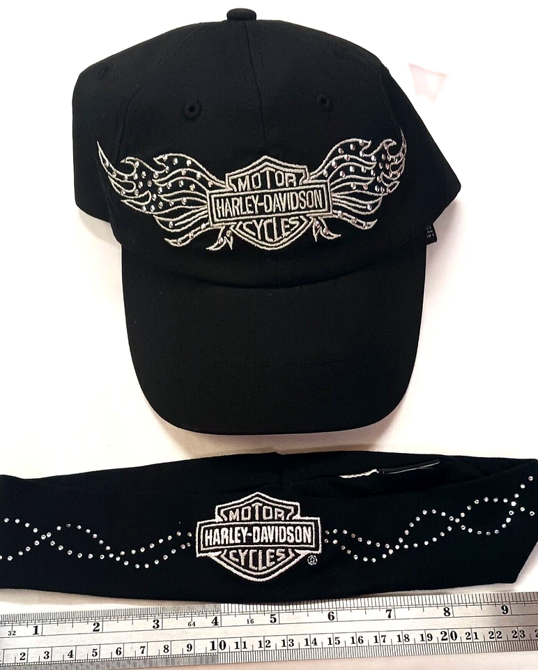 HARLEY DAVIDSON CHAPÉU BONÉ ALÇA TRASEIRA CHAMAS PRETAS DESLUMBRADO COM BANDANA BÔNUS - Imagem 2 de 4