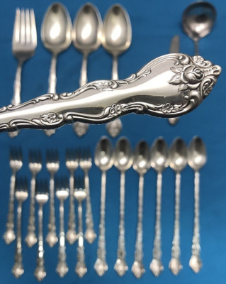 22 Pc ABBEY ROSE Silverplated SEAFOOD FORKS & ICED TEA SPOONS + by Wallace