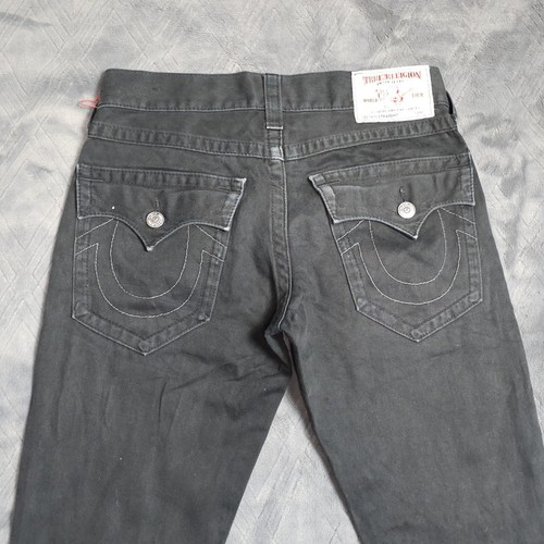 True Religion Jeans MENS 30x34 Ricky Flap Straight Leg Black Denim Cotton - Picture 7 of 16