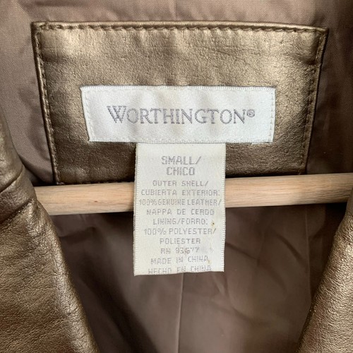 Worthington Jacket Pewter Leather Collared Buttons Flap Pockets Lined Size S - Picture 7 of 7