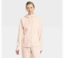 NEW All In Motion Hooded Sweatshirt Womens XSmall Full Zip Thumbholes Light Pink