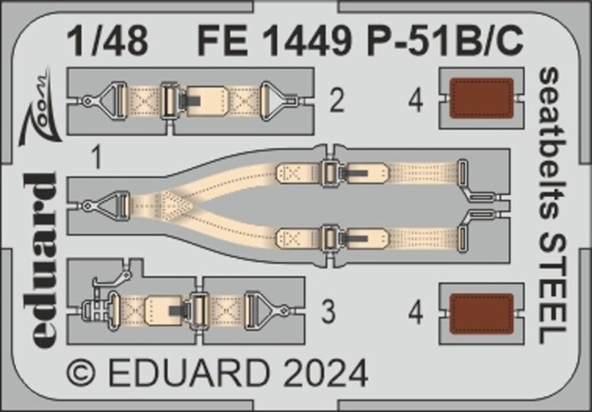 Eduard Accessories FE1449 - 1:48 P-51B/C Seatbelts STEEL EDUARD - New