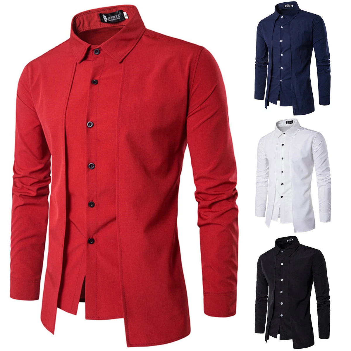 Men Long Sleeve Luxury Dress Shirts Stylish Slim Fit Formal Office T shirt Tops