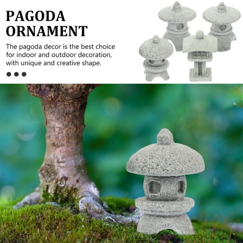 4 Pcs Lantern Stone Statue Mini Pagoda Statues Office Fairy Garden - Picture 9 of 12