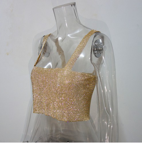 New Women Rhinestone Party Tank Tops Summer Beach Crystal Bustier Crop Top Camis - Picture 5 of 8