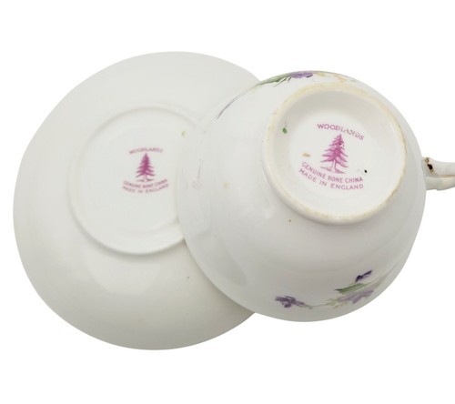 Vntg Woodlands Lot of 4 Genuine Bone China England Tea Cups w/ Saucers Floral - 第 7/17 張圖片