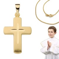 Kinder Kreuz AnhäNger Echt Gold 333 Zur Taufe Kommunion Mit Kette Silber Verg.