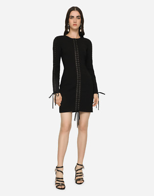 Dolce & Gabbana Short Black Cady Dress with Laces and Eyelets (IT40) RRP $3,445
