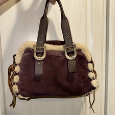 Vintage Y2k Ugg Australia Suede Leather Shearling Sheepskin Tote Bag Purse 11x8