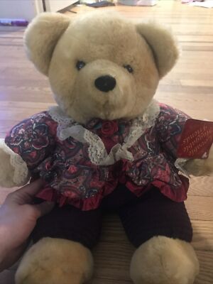 Dan Dee Plüsch Teddybär Stofftier Mit Bluse Und Lila Hose Vintage