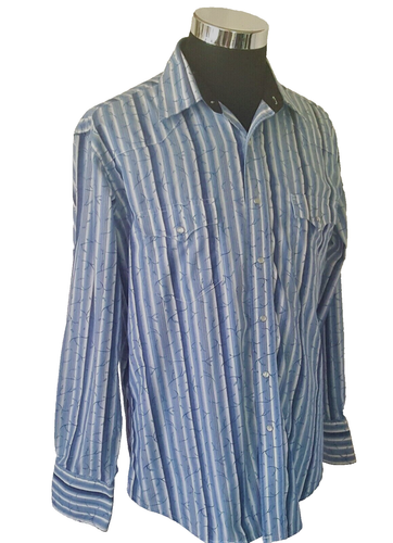 Camisa Wrangler Para Hombre Talla Grande Azul Rayas Plateada Hilo Metálico Perla Broches de presión - Imagen 4 de 12