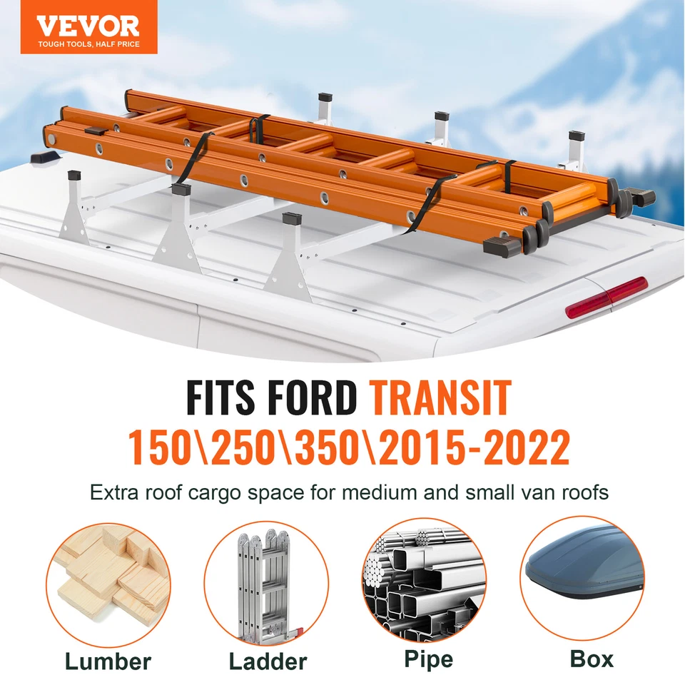 VEVOR Trailer Ladder Rack Van Roof Rack for Ford Transit 150 250 350 2015-2022 Foto 2 de 4