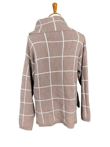 Kirundo Plaid Sweater Women XL Brown Window Pane Check Cowl Neck Knit - Picture 7 of 10