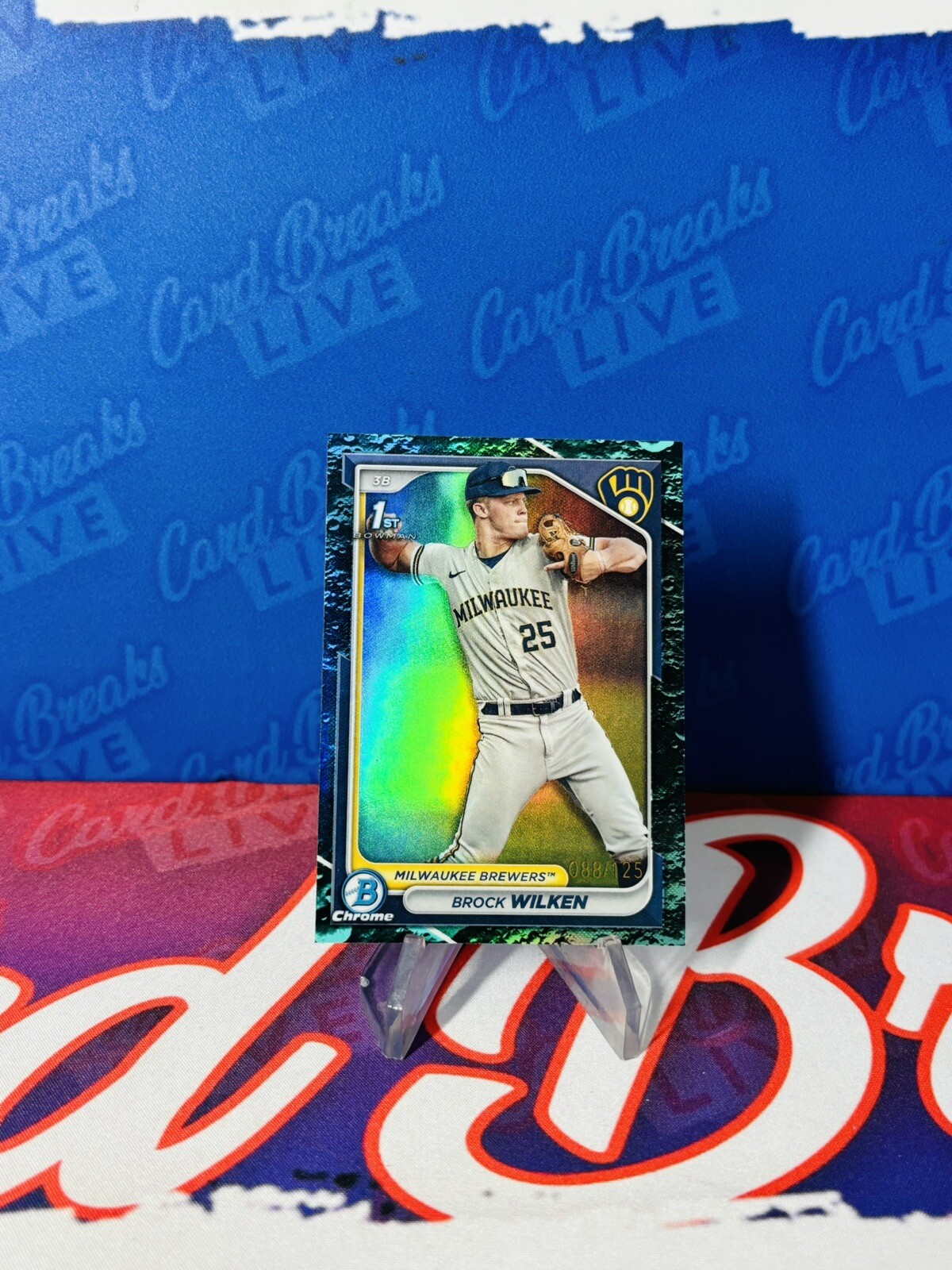 2024 Bowman Chrome Brock Wilken /125 Aqua Lunar Refractor 1st Bowman Brewers