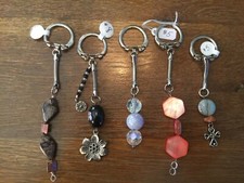 LOT OF 5 ONE-OF-A-KIND HANDMADE BEADED KEYCHAINS