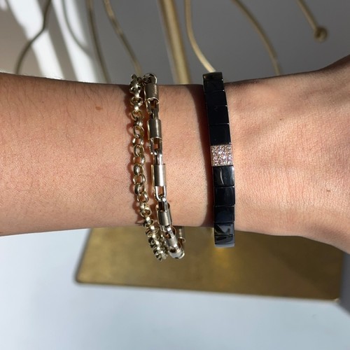 Estate ROBERTO DEMEGLIO 18KT Yellow Gold Pave Diamond Black Ceramic Bracelet - Picture 7 of 8