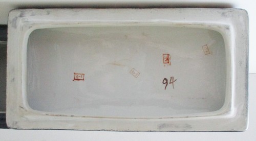 Vintage Oriental Accent Vanity Porcelain Coffin Box Dark Blue Gold Fleur De Lis - Picture 10 of 11