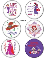 #28 FUN 3"BUTTONS WITH PIN BACKS FAVORS GIFTS FOR RED HAT LADIES OF SOCIETY