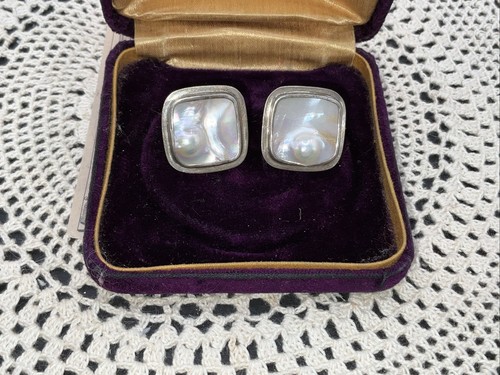 Artist Signed Sterling Genuine Blister Pearl Stud Earrings 14K Posts