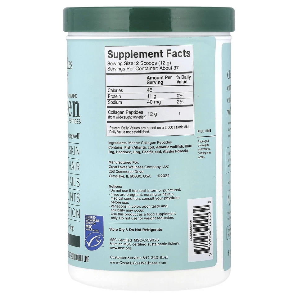 Péptidos de colágeno marino sostenible, sin sabor, 16 oz (454 g) Foto 2 de 2