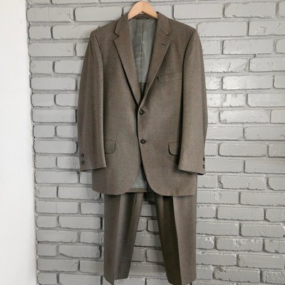 George J Good Berkeley Mens Suit Brown Orange Windowpane Plaid Woven in England