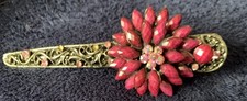 Vintage Hair Clip Purple Jeweled Gold Tone Floral 5" High Quality