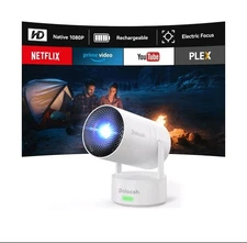 Mini Projector, Rechargeable Portable Outdoor Smart Projector with 4K Support...