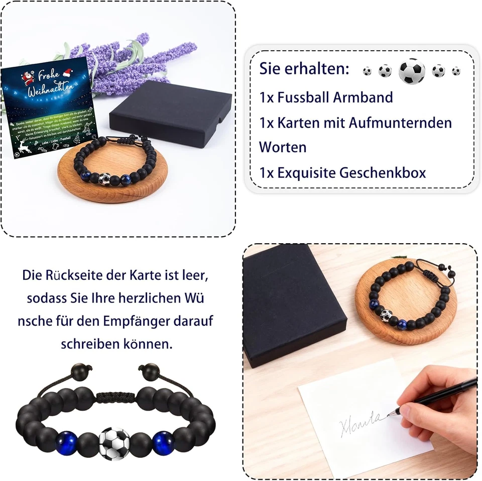 Fußball Armband Naturstein Jungen Geschenk Weihnachten Sohn Enkel - Bild 3 von 4