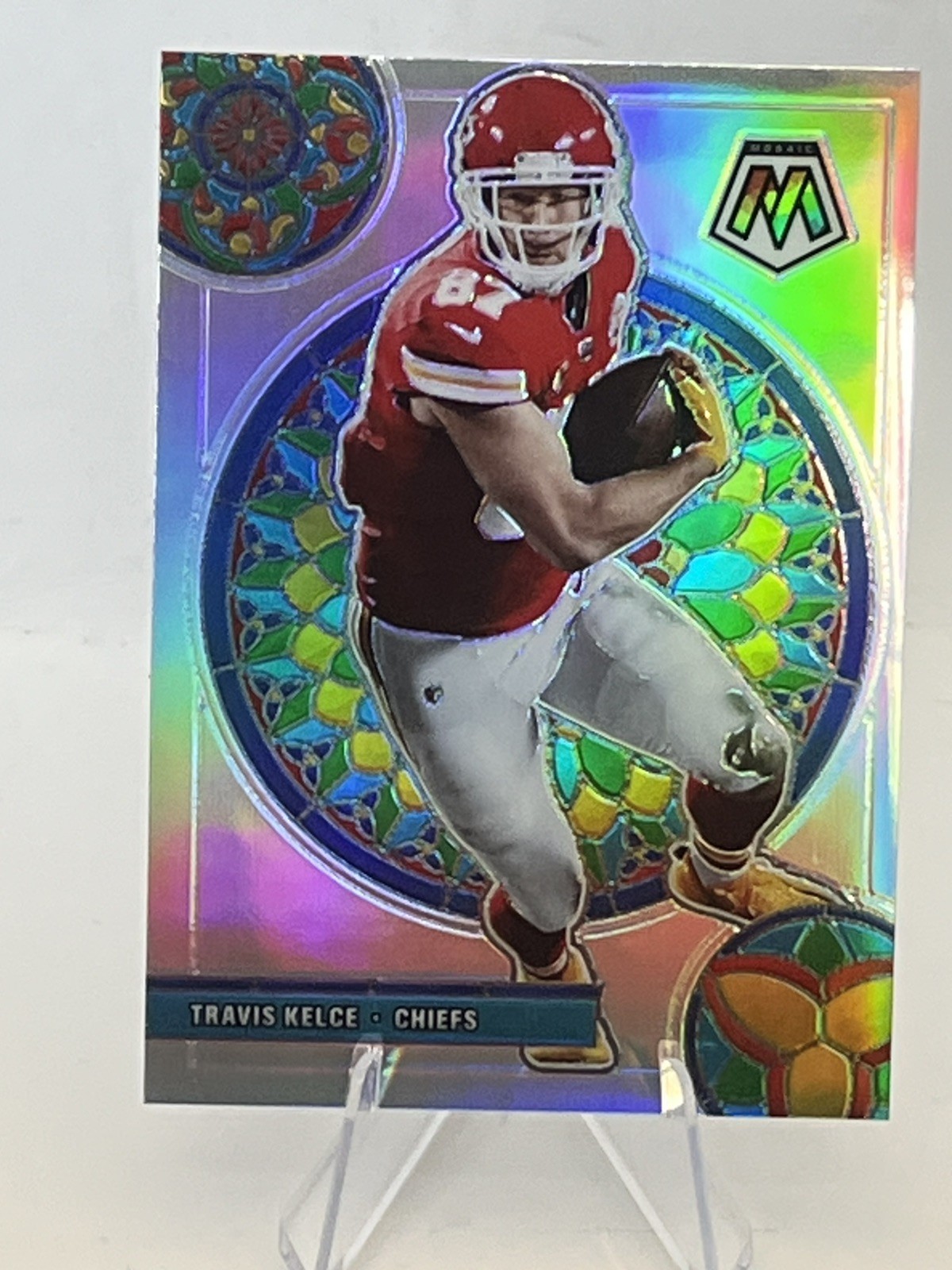 2021 Panini Mosaic Travis Kelce #GM-15 Stained Glass Case Hit SP Chiefs