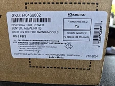 Jandy Zodiac R0466802 Power Center CPU RS6 P & S AL6.HEX
