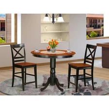 East West Furniture Trqu3-blk-w 3 Piece Pub Table and 2 Bar Stools With Backs