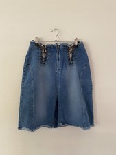 Vintage y2k Route 66 Denim Lace Up Mini Skirt Size 10 Western Boho