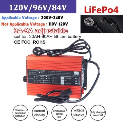 120V 96V 84V Li-ion LiFePo4 Lithium Battery Charger 3A-9A Current Adjustable SEU