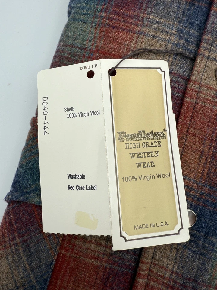 VTG Pendleton High Grade Western Wear Pearl Snap Wool Plaid Shirt M Flannel New - Image 3 of 4