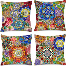 Boho Floral Throw Pillows Covers Colorful Flowers Decorative Pillow Cases for So