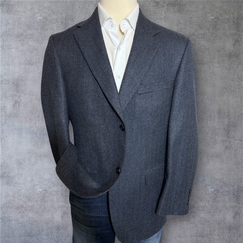 LANDS END Vintage Mans Blazer Sport coat Two button jacket 42R TWEED WOOL Navy - Picture 2 of 13