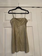 Urban Outfitters Gold Metallic Shimmer Spaghetti Strap Mini Dress - Size L