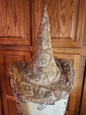 Bespoke Witch Hat OOAK Salmon Tan Brn Teal Paisley Satin Lining Wire Brim
