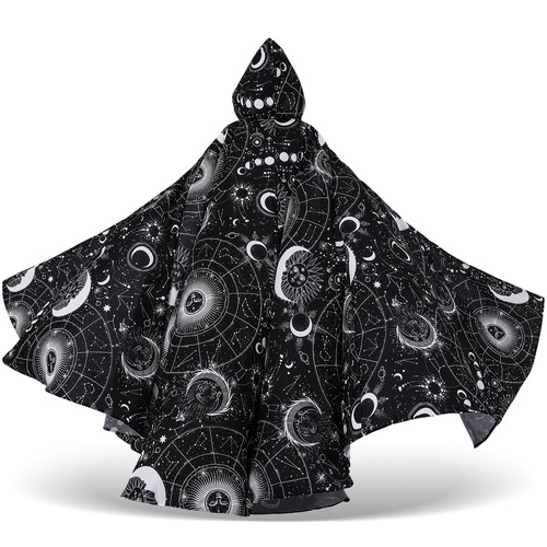 Libima Halloween Adult Wizard Costume Black Celestial Cape Stars Witch Hooded...