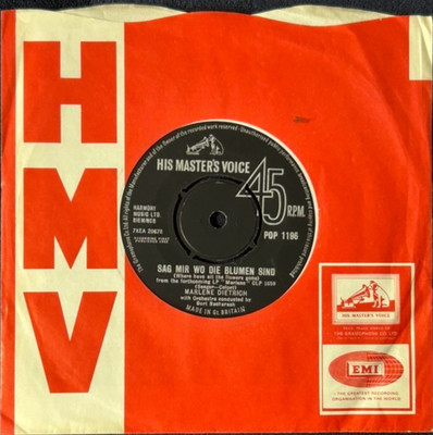 MARLENE DIETRICH SAG MIR WO DIE BLUMEN SIND 7'' SINGLE HMV RECORDS POP1196 1963