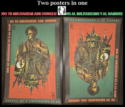 #ad RARE ORIGINAL OSPAAAL Cuban Political Poster NO TO MILITARISM AND HUNGER. 1969 $205.00