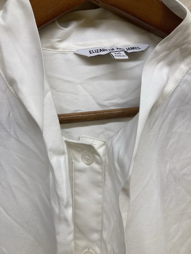 Elizabeth and James Blouse Women’s 2XL Ivory Button Down Tie Neck Long Sleeve - Picture 6 of 8