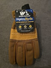Wells Lamont Brown Hybrid Duck Canvas Water Resistant Leather Mens L Gloves Cold
