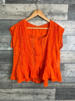 Free People Bluse Top Gr. XS Oversize Orange Georgia Boho Freizeit halbtransparent