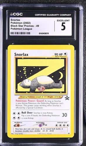 2002 Pokemon Black Star Promos Snorlax Pokemon League #49 CGC 5