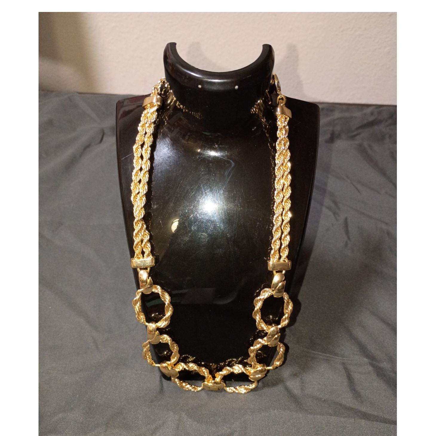 Chico's Gold Tone Rope Chain Statement Necklace 18in Signed Lobster Closure