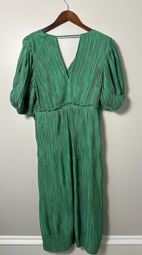 Anthropologie Women's V-Neck Pleated Midi Dress Size Small Worn Once Kelly Green - Picture 3 of 7